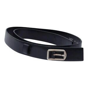 CHANEL Belt Leather 40 Black CC Auth
